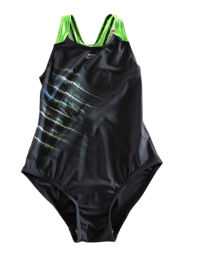 Slazenger Sportback Juniors One Piece Swimsuit 13yrs (XL) Black/Green
