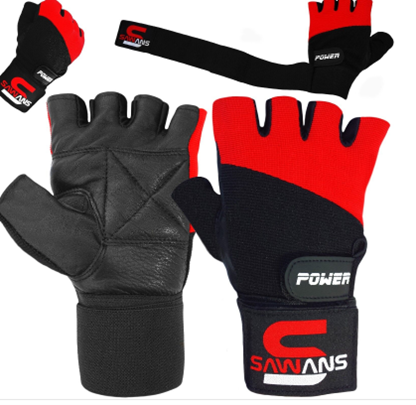 Sawans Weight Lifting Workout Gloves w/Strap Med Red|Blk