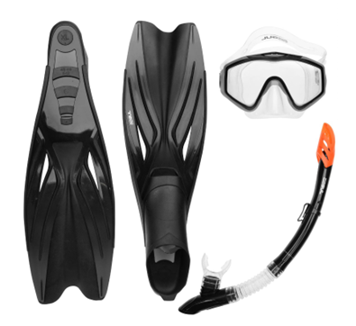  Face Mask, Snorkel & Fins Set Black Medium 8-9