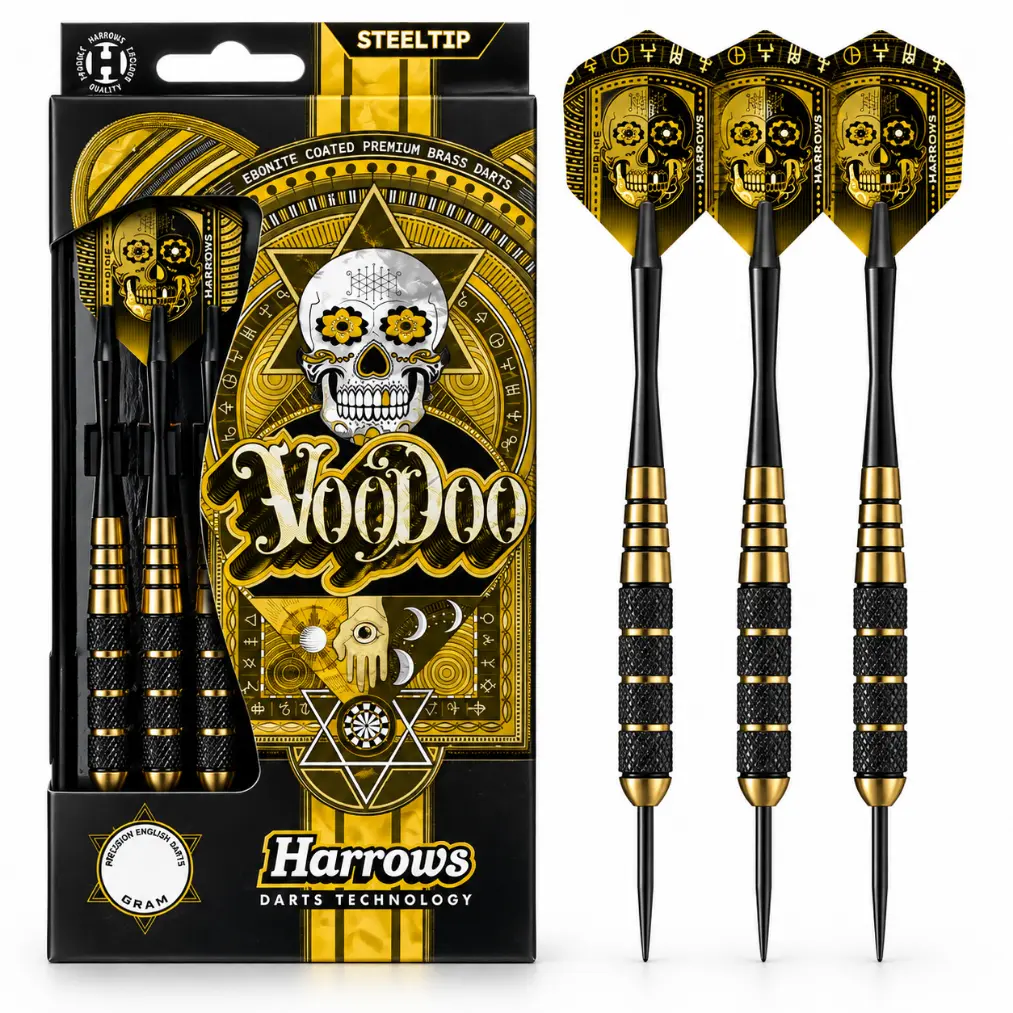 Harrows Voodoo Brass Darts and Voodoo Black Hex Steel Darts Set - 18g
