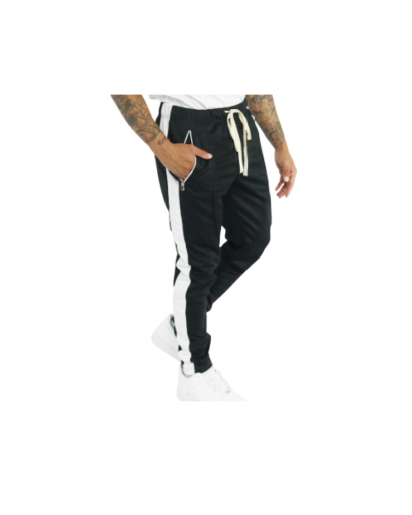 Sweat Pants Men's Zipper Pocket Black|White (Medium)