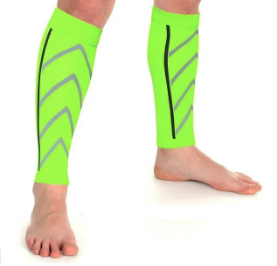 [11424] Leg & Shin Compression Sleeves FluoYell|Blk Pair One Size