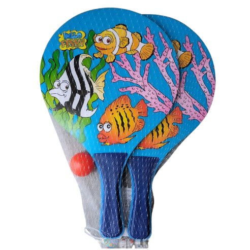 [13288] Wooden Beach Paddle Ball Set - With Ball Blue
