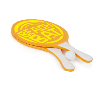 [13287] Wooden Beach Paddle Ball Set - With Yellow Ball
