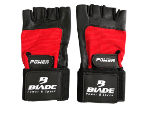 [12592] Workout Gloves Blade Leather w/Strap Red|Black Medium