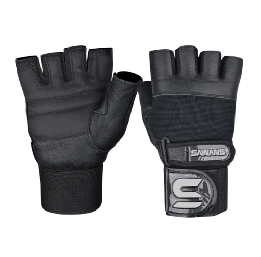[12575] Workout Gloves Sawans w/Strap Black Large