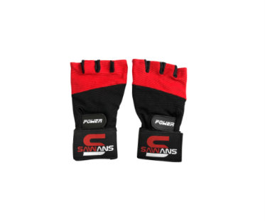 [12580] Workout Gloves Sawans w/Strap Red|Black Large