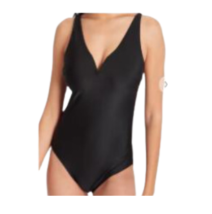 [12809] Swimsuit V-Neck Ladies One Piece Size 18 Black 