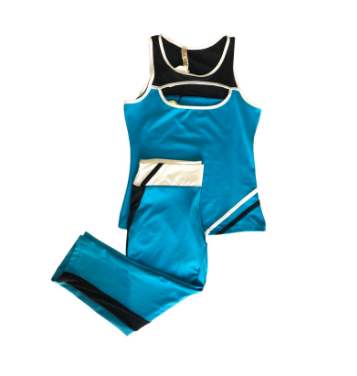 [10060]  Tights & Top Baby Blue|Black (2 piece) Medium Ladies