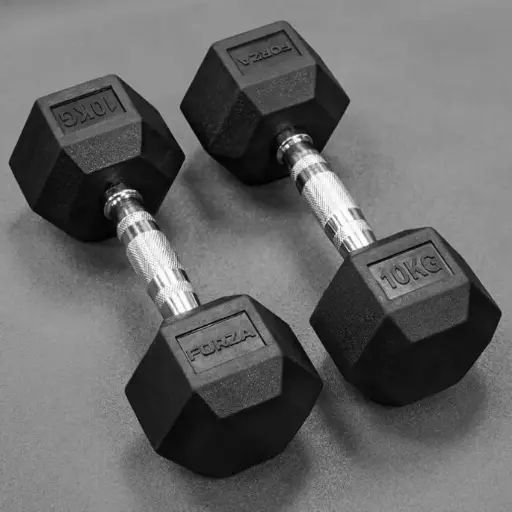 [43200] Dumbbells Forza Rubber Hex Coated 10kg|22lbs (Pair) 