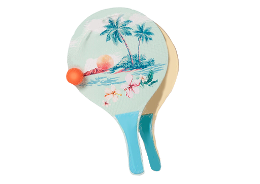 [12389] Wooden Beach Paddle Ball Set - With Ball Beach Design