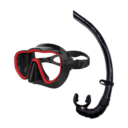 [12909]  Face Mask & Snorkel Set Red|Black Adults