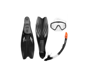 [12911]  Face Mask, Snorkel & Fins Set Black Medium 8-9