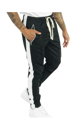 [42212] Sweat Pants Men's Zipper Pocket Black|White