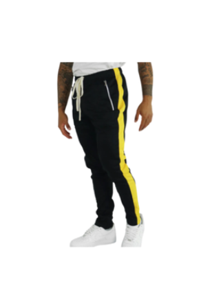 [42213] Sweat Pants Men's Zipper Pocket Black|Yellow (Medium)