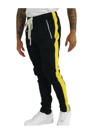 [42213] Sweat Pants Men's Zipper Pocket Black|Yellow