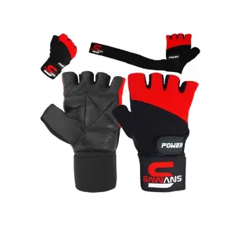 [86221] Workout Gloves Sawans w/Strap Red|Black Small